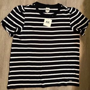 Anne Klein Black and White Striped Short Sleeve Top